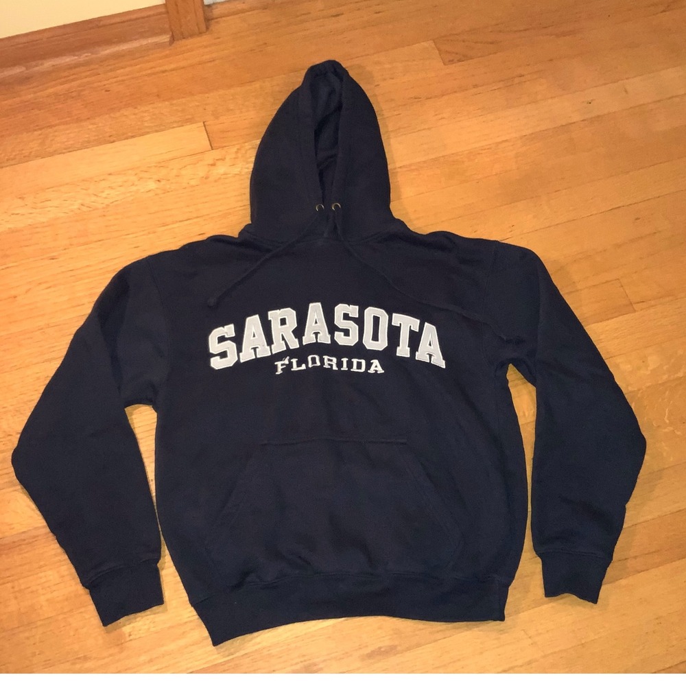 Sarasota Florida Hoodie Pullover Sweatshirt City Souvenir Navy Blue‎
